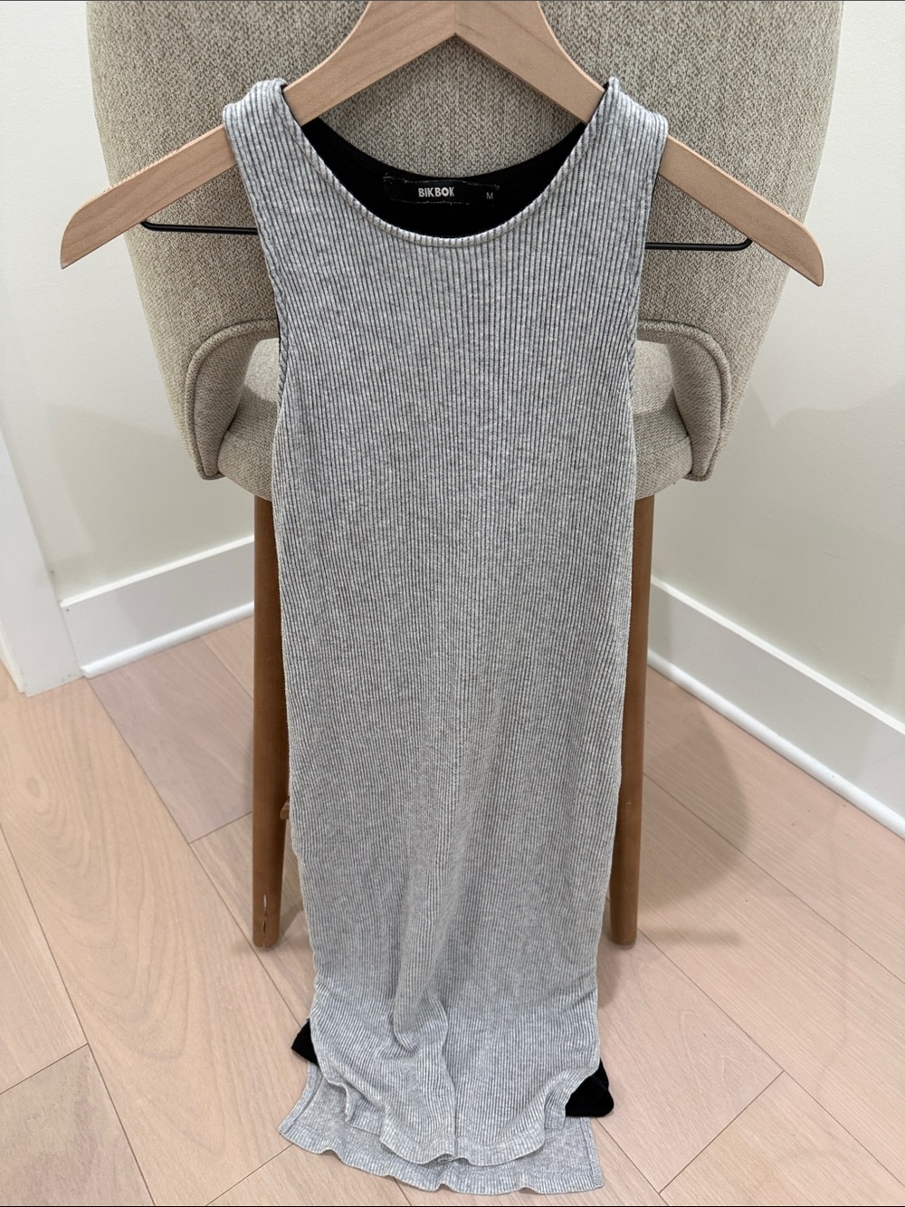 Bik Bok Gray Ribbed Tank Maxi Dress Women’s Medium Bodycon Sleeveless